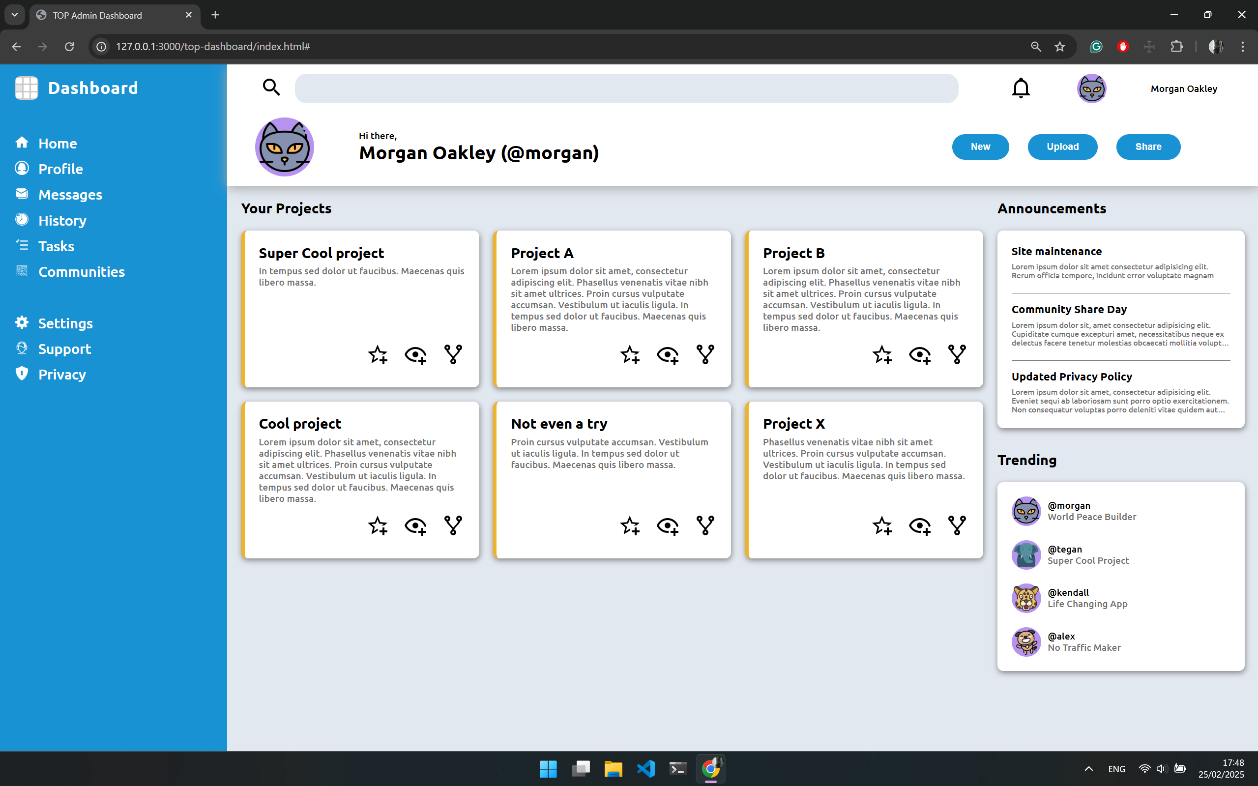 Dashboard project screenshot