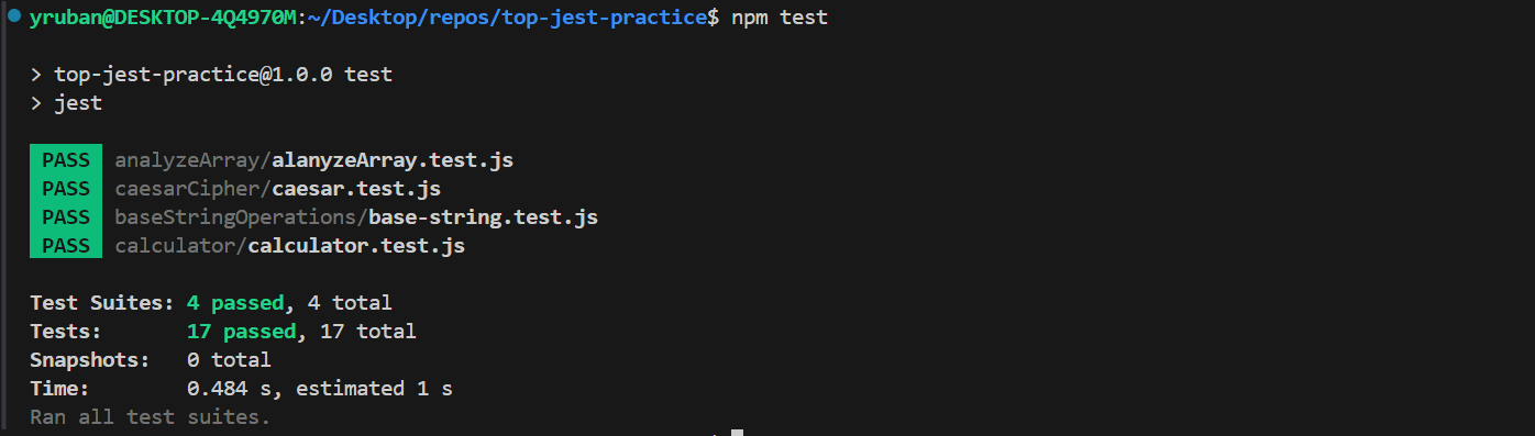 Jest practicing screenshot